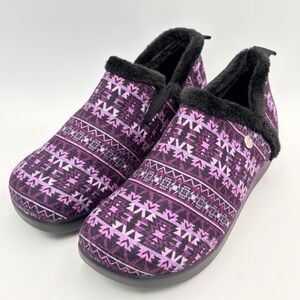 Alegria Cozee Womens Purple Southwestern Geometric Faux Fur Slip On Shoes Clogs